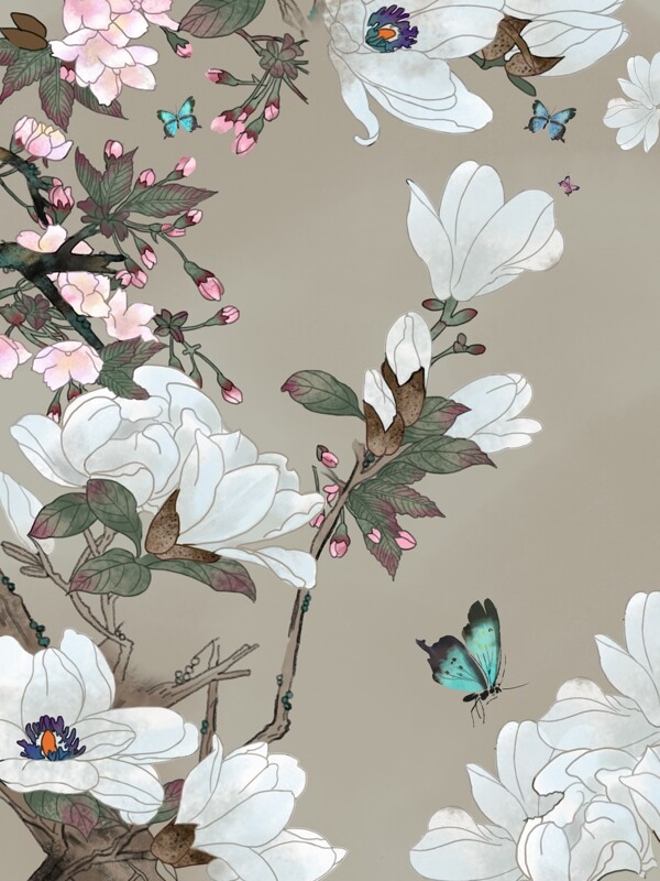 花朵蝴蝶国画背景设计