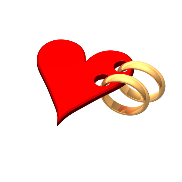 红色的心两个金戒指