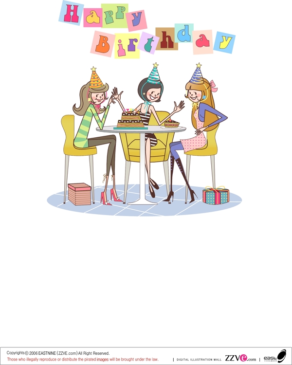 卡通女性生日派對生活矢量