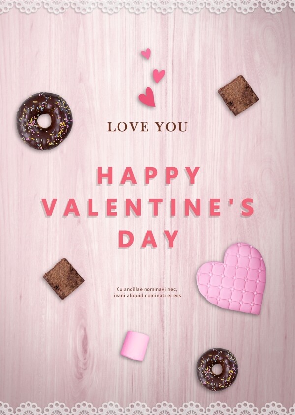甜蜜粉色巧克力时尚情人节海报