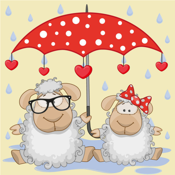 雨伞下可爱卡通动物绵羊矢量图素材