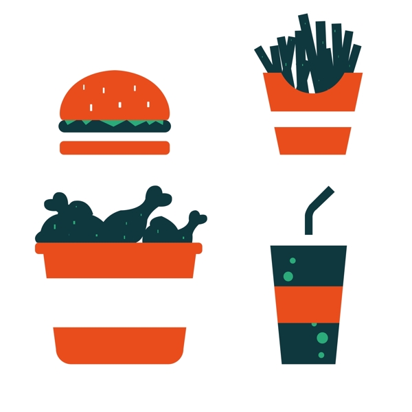 扁平化垃圾食品卡通风格图标插画矢量免抠素材