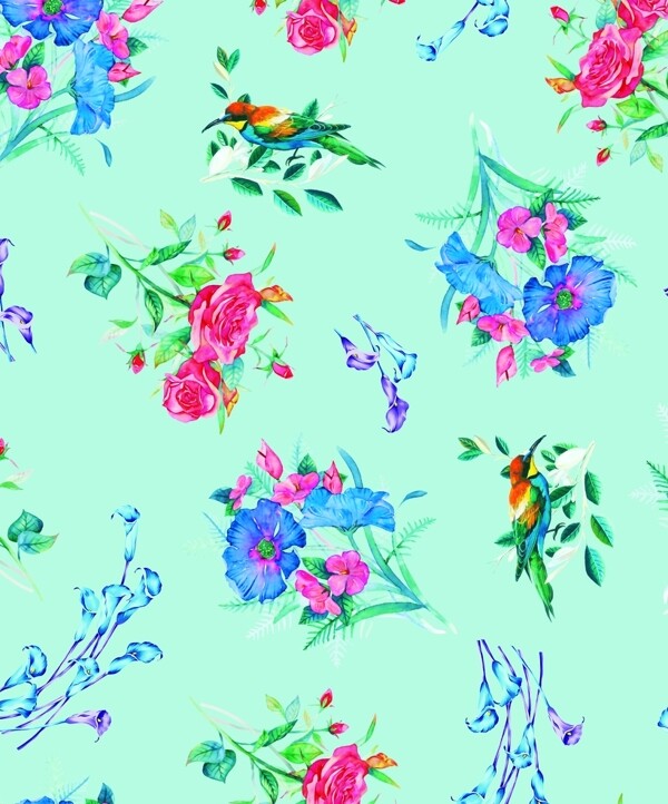 數(shù)碼印花水彩花卉