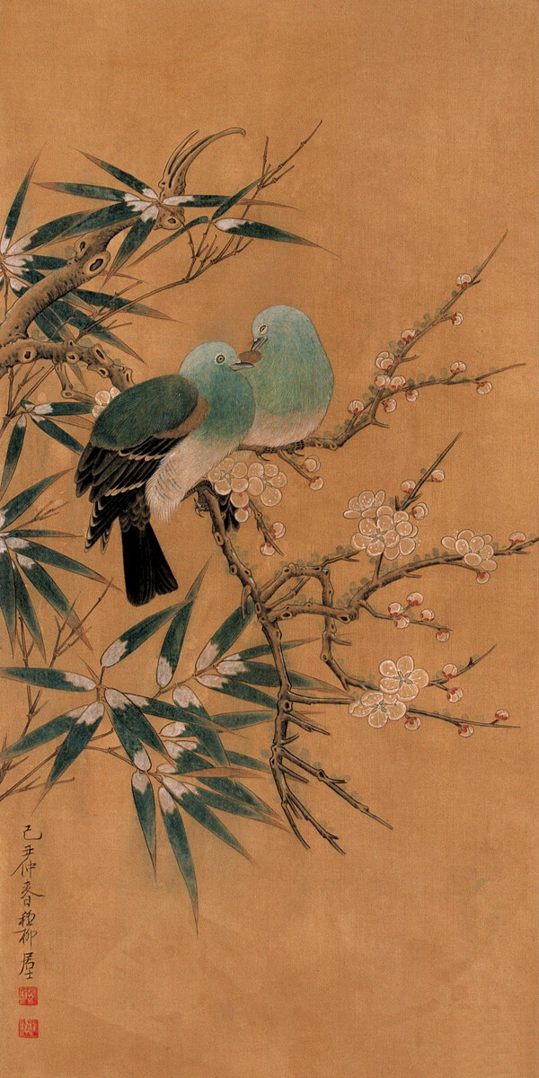 国画梅花枝上的鸟图片