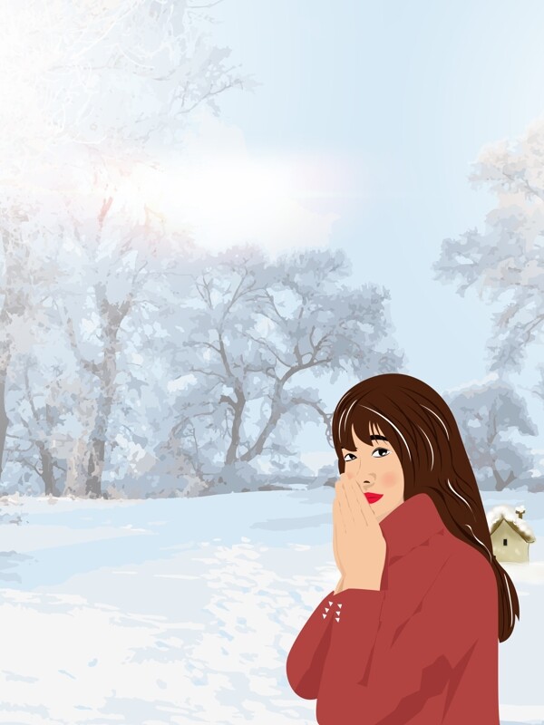 彩绘大雪节气女孩背景