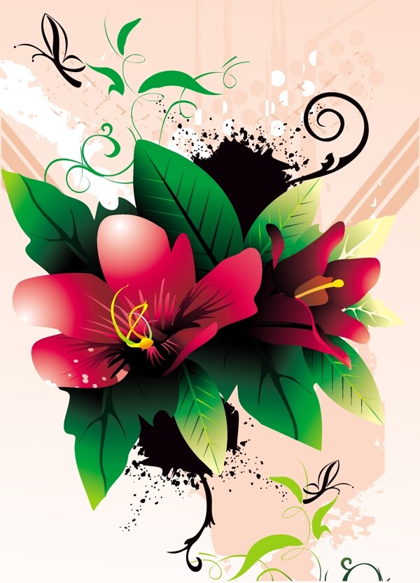 精美時(shí)尚花卉花朵矢量圖