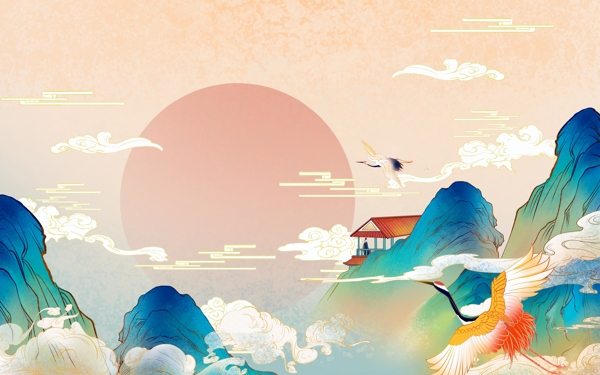 山水傳統(tǒng)古風(fēng)國風(fēng)插畫背景素材