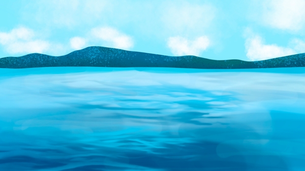 蓝色手绘大海背景插画元素