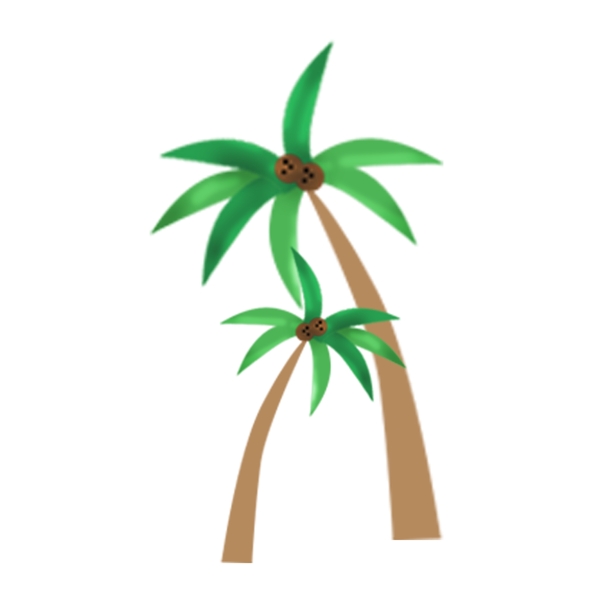 可爱水彩椰子树卡通透明素材