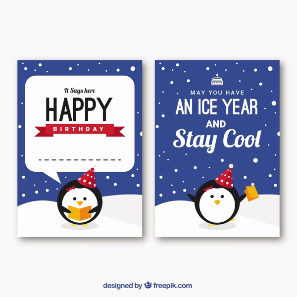快乐的生日卡片与企鹅