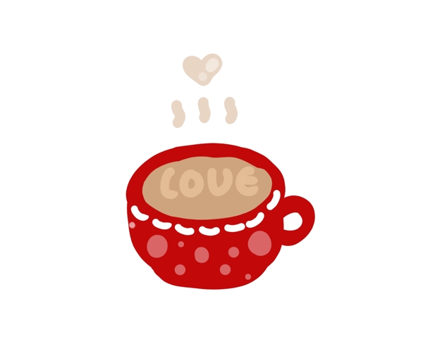 手绘暖暖咖啡红色咖啡杯