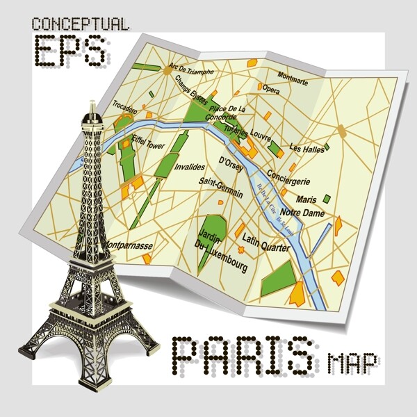 时尚法国旅行地图插画