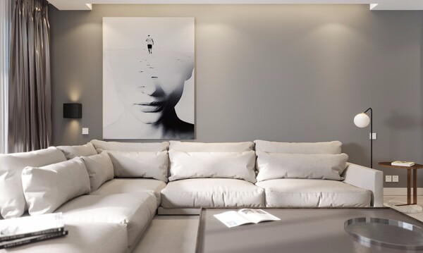 现代简约家居客厅沙发挂画背景墙