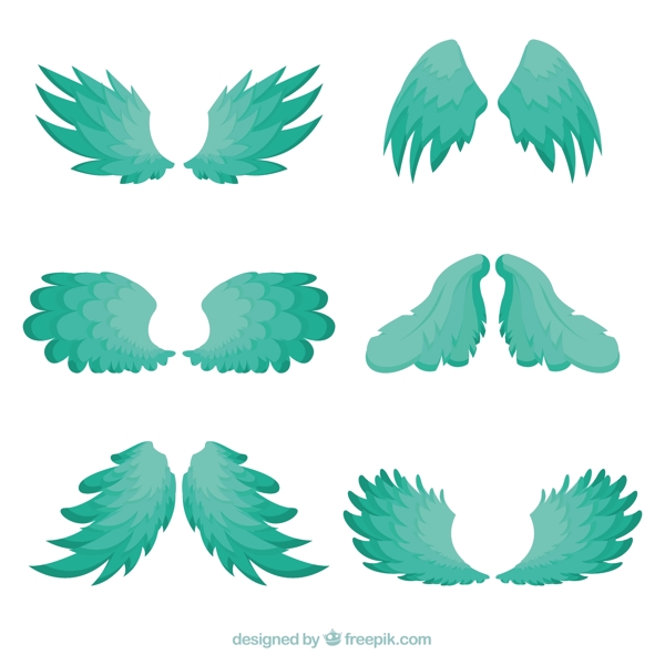 梦幻般的绿色翅膀双翼插图矢量素材