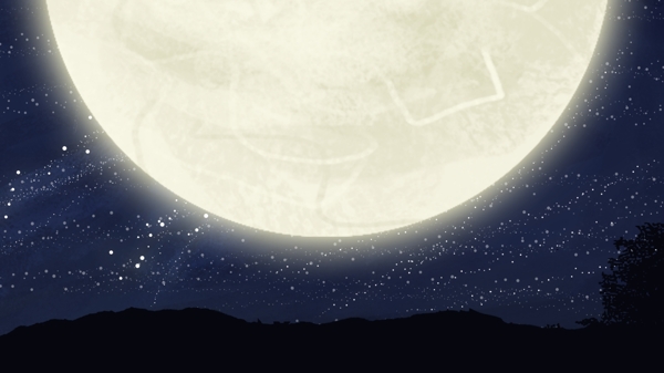 夜晚天空中的一轮明月卡通背景