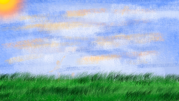 唯美遼闊草地天空插畫背景