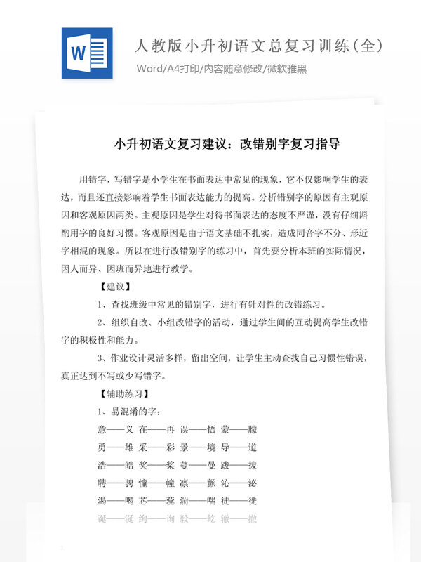 人教版小升初語文總復(fù)習(xí)訓(xùn)練全