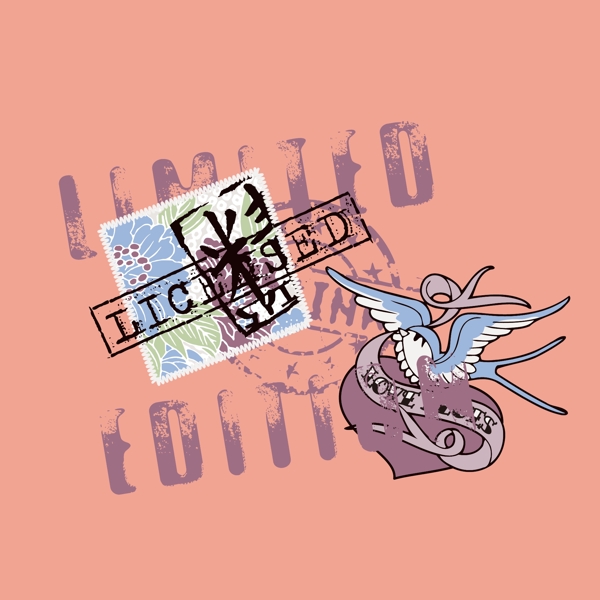 印花矢量圖動物鳥文字英文免費素材