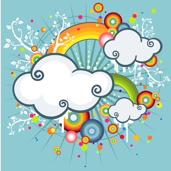 彩虹云朵潮流插畫
