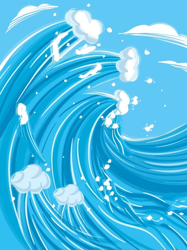 清新風(fēng)藍(lán)色海浪插畫(huà)背景