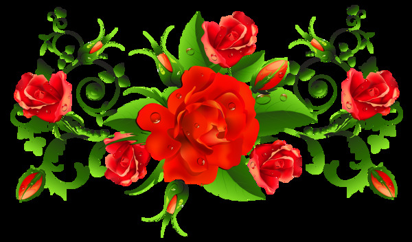 清新美丽手绘红色玫瑰花装饰元素