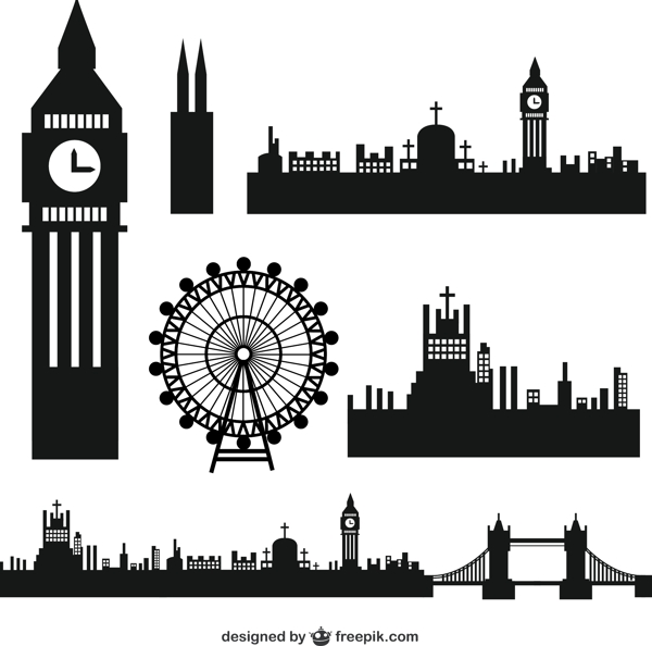 伦敦著名建筑剪影矢量素材图片