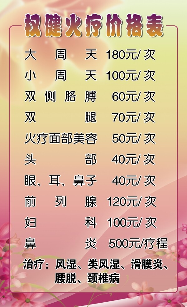 火療價(jià)格表圖片