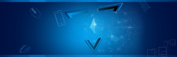 藍色科技手機幾何立體光束背景banner
