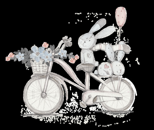 卡通自行车兔子透明素材
