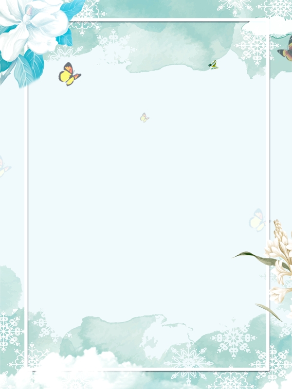 彩绘冬季蝴蝶花朵边框背景素材