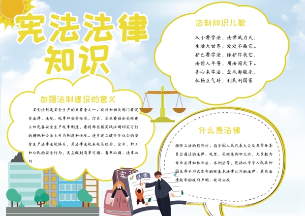 清新卡通宪法法律知识宣传小报手抄报