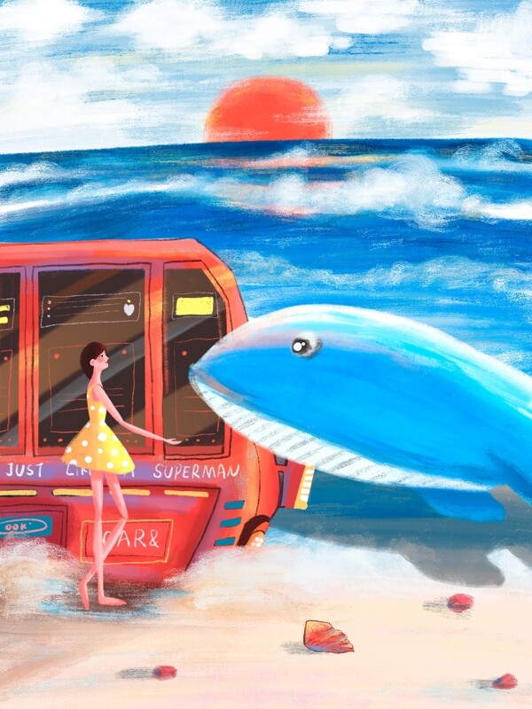 夏季世界环境日女孩小清新海洋插画