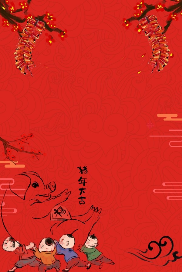 新年签中国风水墨红色海报背景