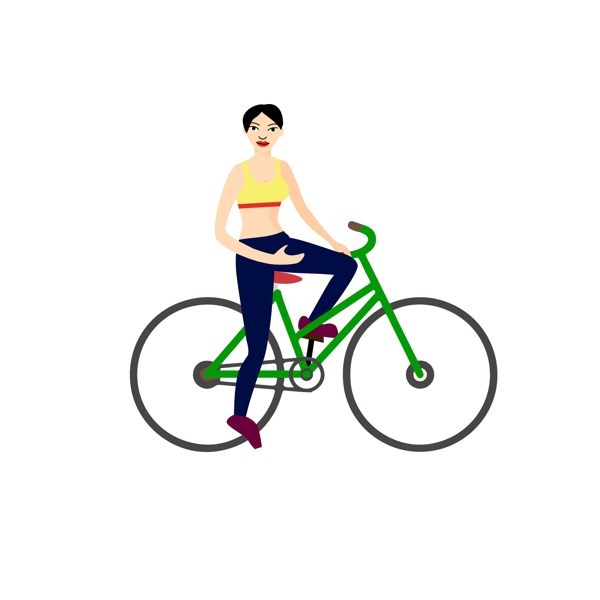 手绘卡通插画体育运动项目人物骑自行车