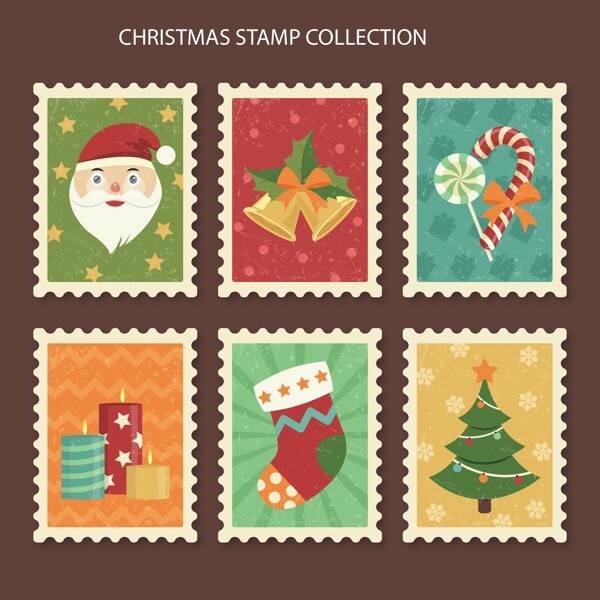 复古颜色的圣诞邮票标签素材