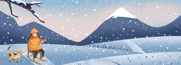 户外运动冬天滑雪女孩插画背景