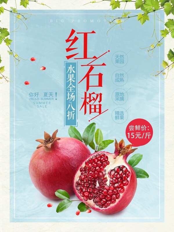 清新红石榴水果促销海报