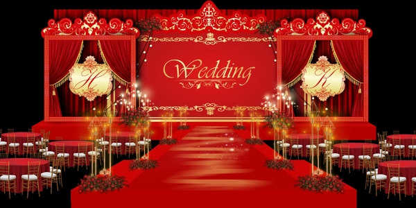 红色欧式婚礼舞台