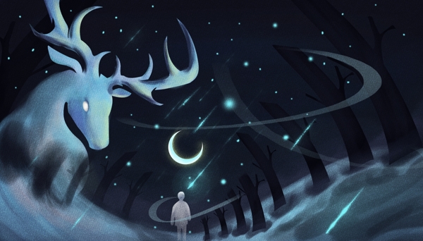 麋鹿梦幻插画卡通背景海报素材图片