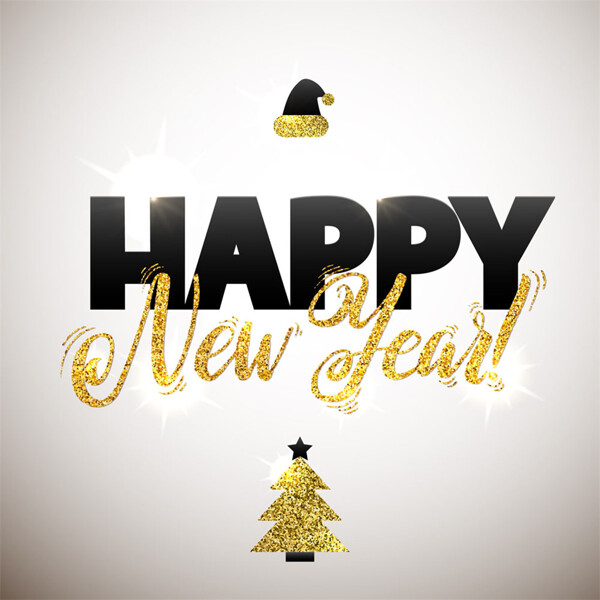 金色树新年快乐字体图片