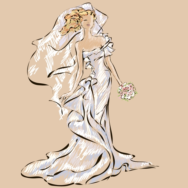 手绘美丽的新娘插画