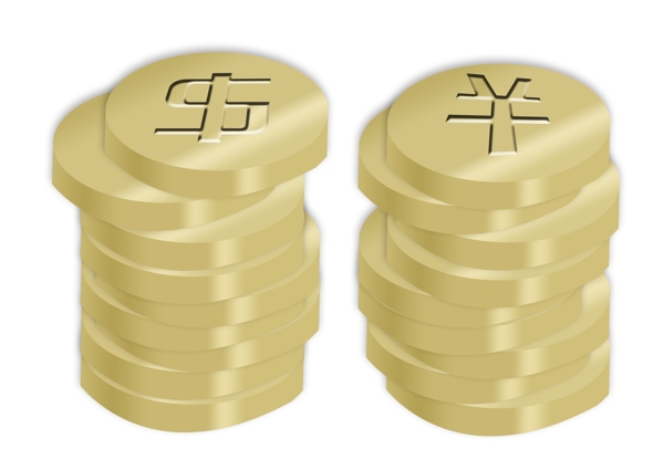 黄色美元人民币符号金币免抠图免费下载