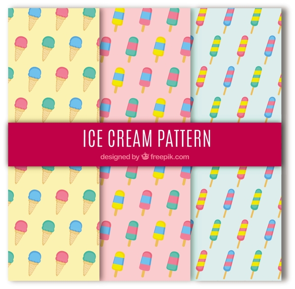 三个冰淇淋雪糕装饰图案背景平面设计素材