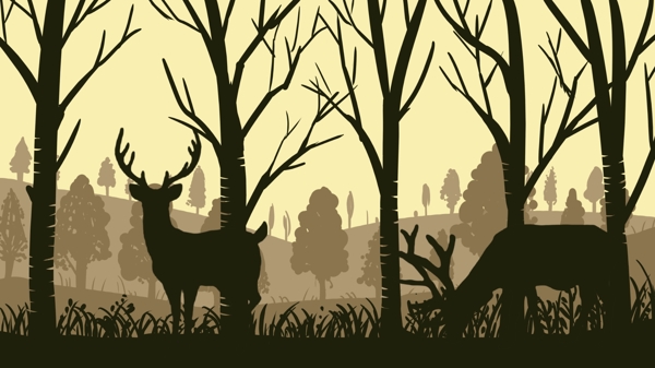 剪影系列在树林里的鹿插画海报配图