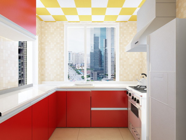 红色橱柜厨房模型