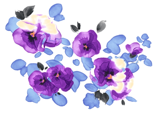 水墨花瓣蓝紫色平铺