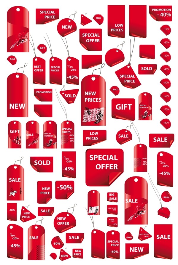 多款红色销售标签挂牌矢量素材