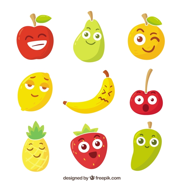 各种水果字符与面部表情图标