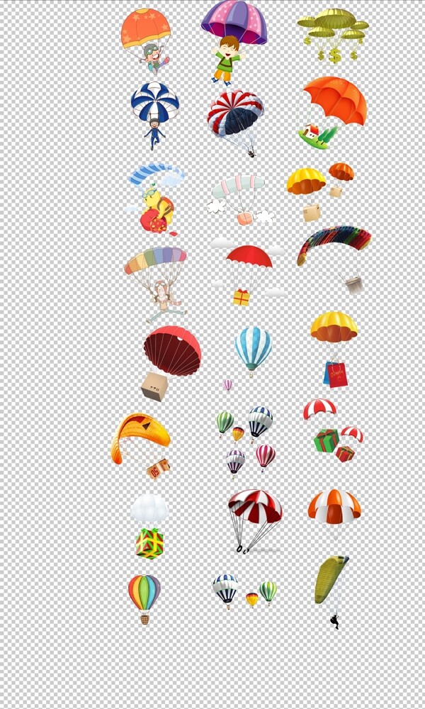 降落伞热气球手绘卡通可爱降落伞
