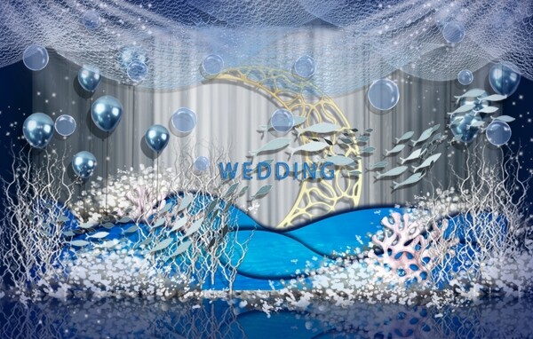 蓝白色系海洋风婚礼效果图